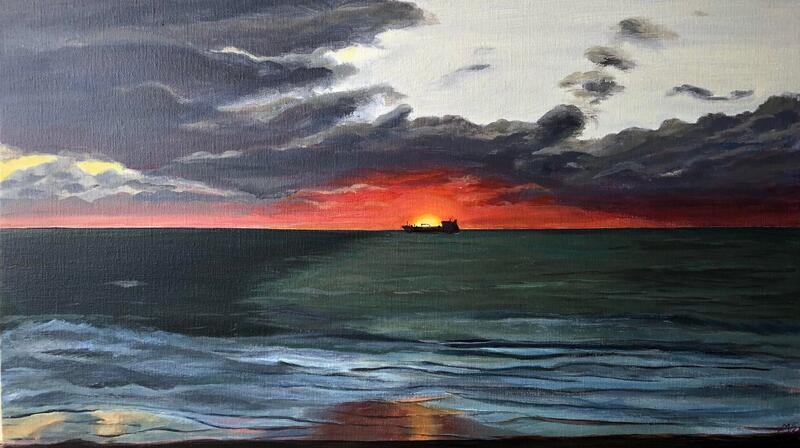 Zonsondergang met schip